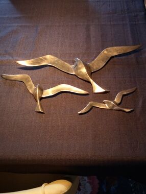 Beautiful Vintage MCM Set of Three Brass Birds Ready To Hang Nice Quality